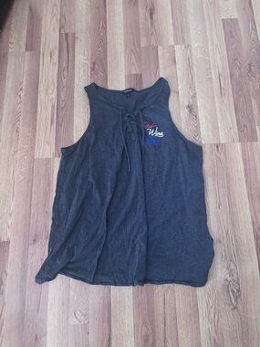 Black Lace-Up Tank with Red, White & Blue Embroidery